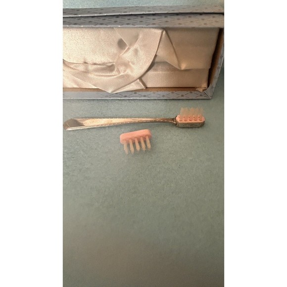 Vintage-NIB Sterling Silver BABY TOOTHBRUSH, GIRL PINK, Original Box - Picture 2 of 8